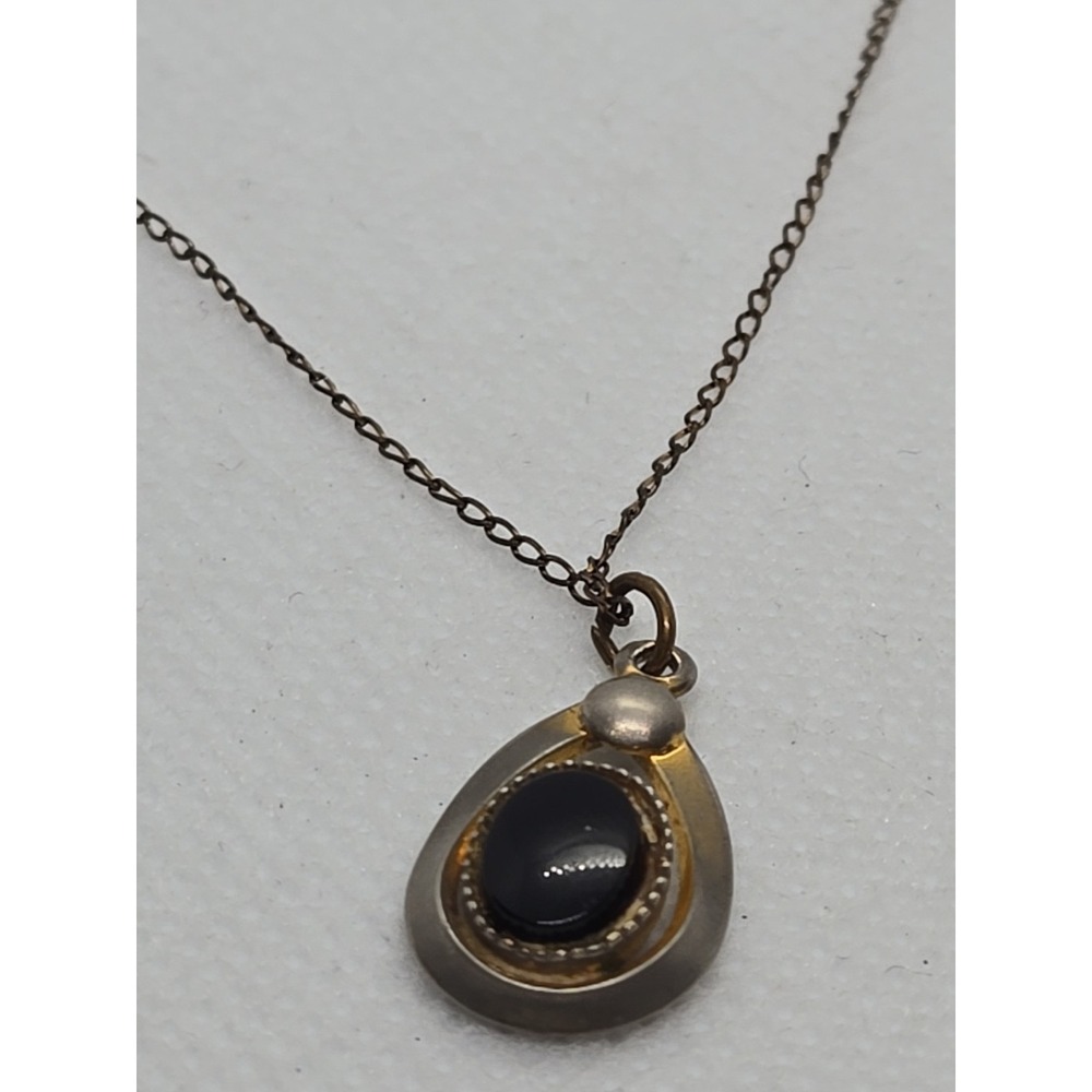 Vtg 12K G.F. Speidel Pendant Necklace Black Stone Drop Gold Filled Retro Jewelry